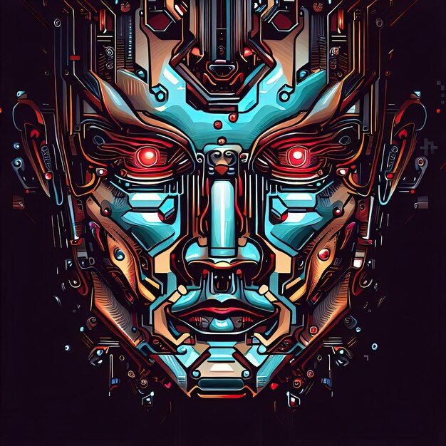 2d vector vintage face with cyberpunk artwork