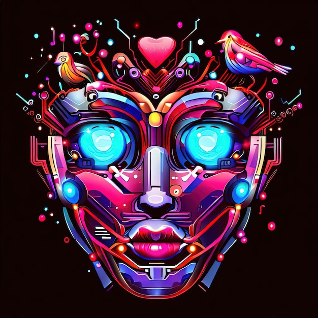 2d vector vintage vrouwelijk gezicht met cyberpunk artwork