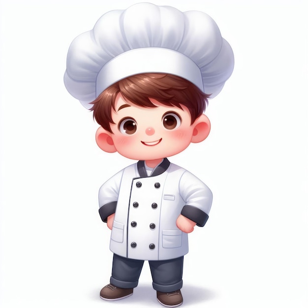 Photo 2d watercolor illustration of a child wearing a chefs uniform