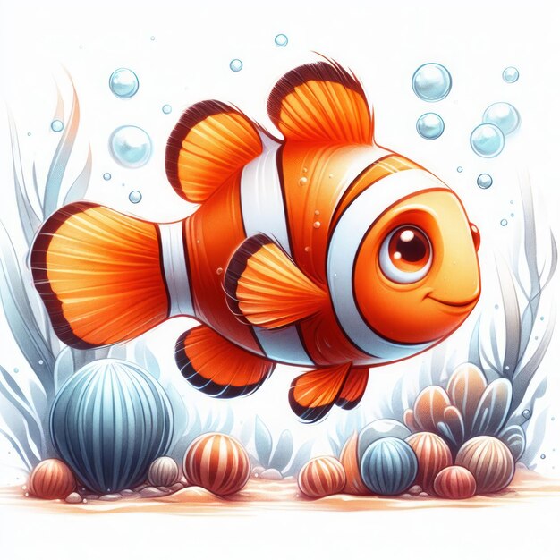 2d watercolor illustration of sea animal nemo fish