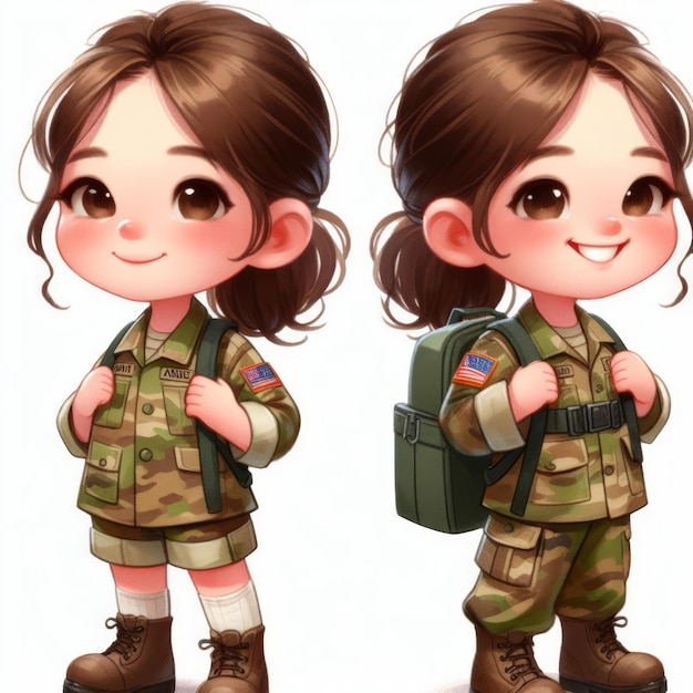 2d waterverf illustratie van een kind dat een soldatenuniform draagt
