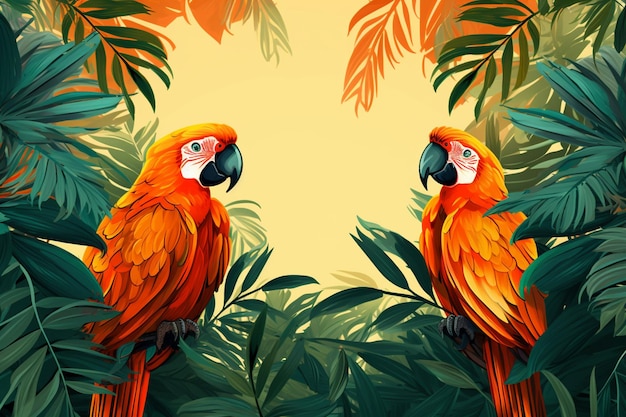 2D Wonder Tropical Leaves and Birds Background