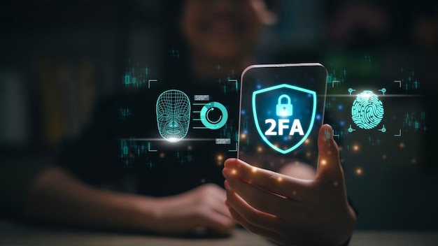 2FA increases the security of your account the TwoFactor Authentication smartphone screen displays a 2fa concept and Privacy protects data and cybersecurity