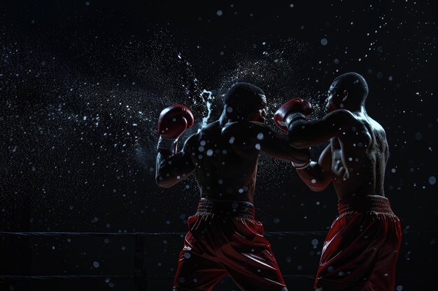 Photo 3 boxers boxing on dark background with copy space sport concept
