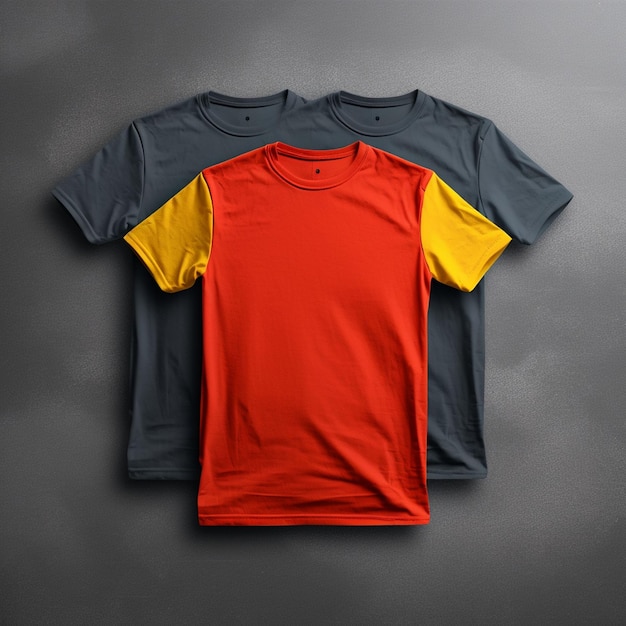 Дизайн макета трехцветной футболки на сером фоне