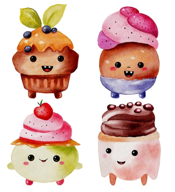 Photo 3 cute dessert character with different expression