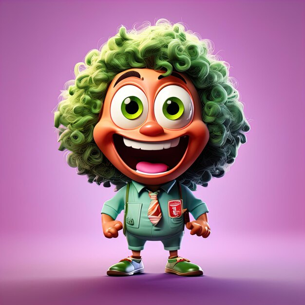 3D мультфильм смешное зеленое чудовище с счастливым лицом большая улыбка с большой идеей
