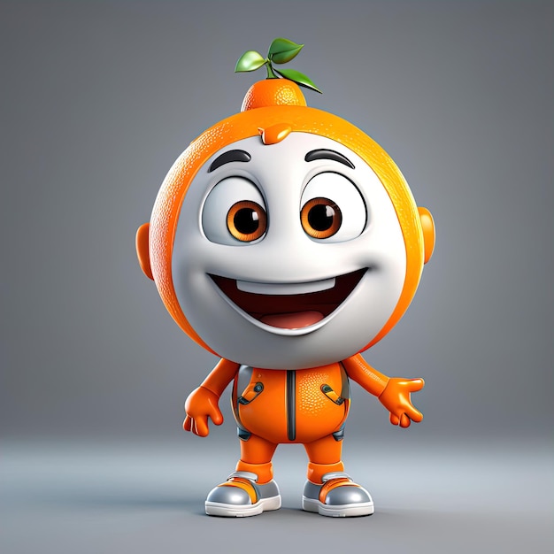 3 d cartoon personage van sinaasappel fruit