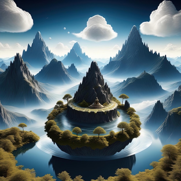 3 d cg rendering of the mountain3 d rendered landscape of a mountain with a fantasy landscape3 d cg