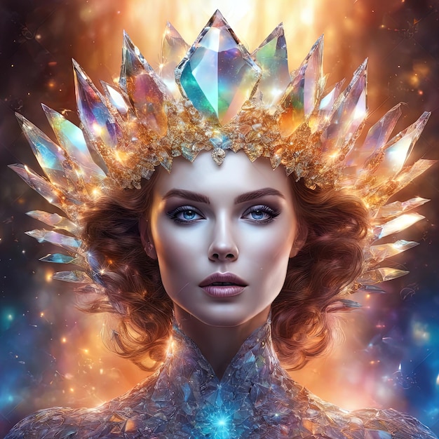 3 d cg rendering of a young womanfantasy portrait of young woman with a beautiful face in a crystal