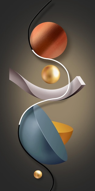 3 d geometry, abstract, stereo, art, and the golden background. The fashion of modern art wall