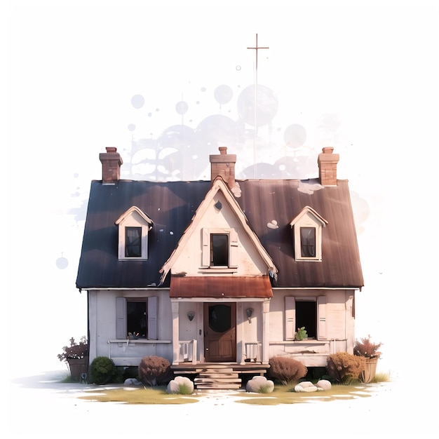 3 d house with watercolor style