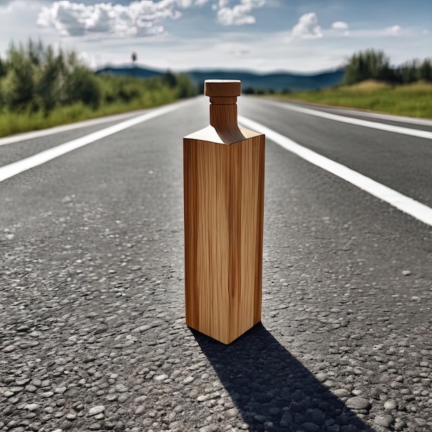 3 d illustratie van een houten weg met een glas wijn op het platteland 3 d illustrasie van een woode