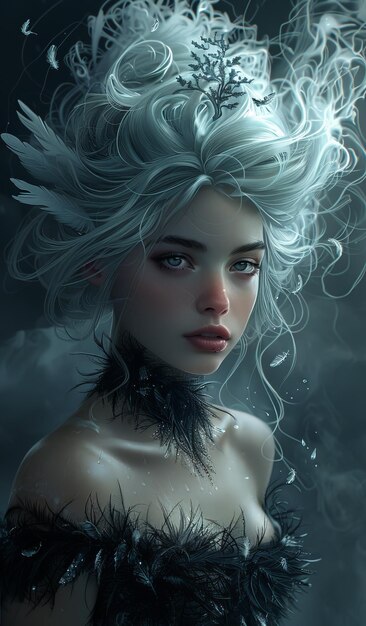 3 d illustration of beautiful fantasy woman in the dark