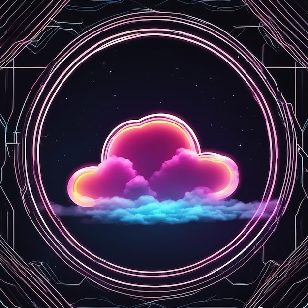 Foto illustrazione 3 d dello sfondo della tecnologia cloud con luce al neon incandescente e stelle