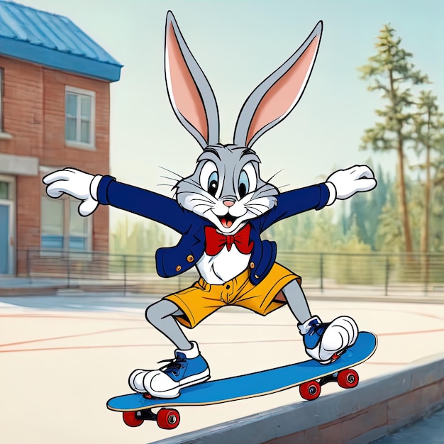 3 d illustration of a cute cartoon character with a skateboard3 d rendering of a cartoon rabbit doin