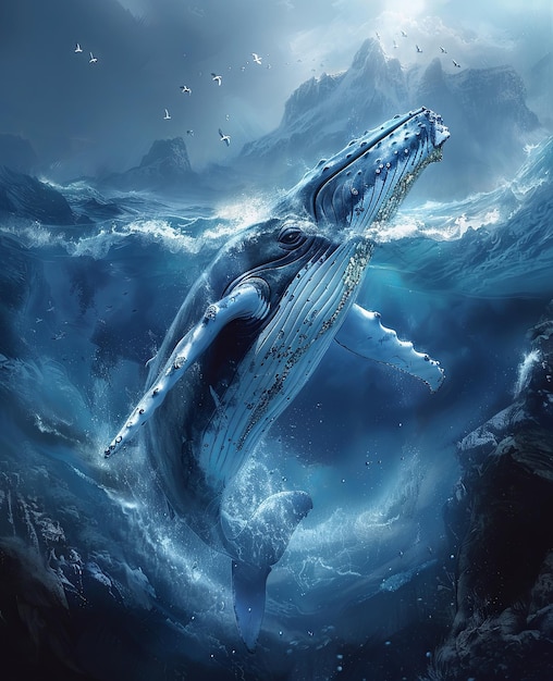 3 d иллюстрация гигантского кита в океане