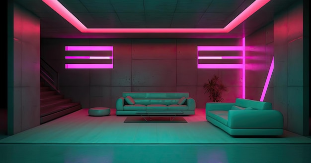 Photo a 3 d model of a room with neon lights in the style of neoconcrete art