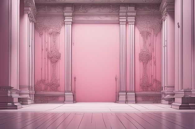 3 d render of an empty room with a classic door3 d render of an empty room with a classic doorpink