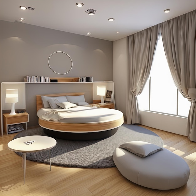 3 d render modern bedroombedroom design with modern and white walls and wooden floor 3 d render3 d