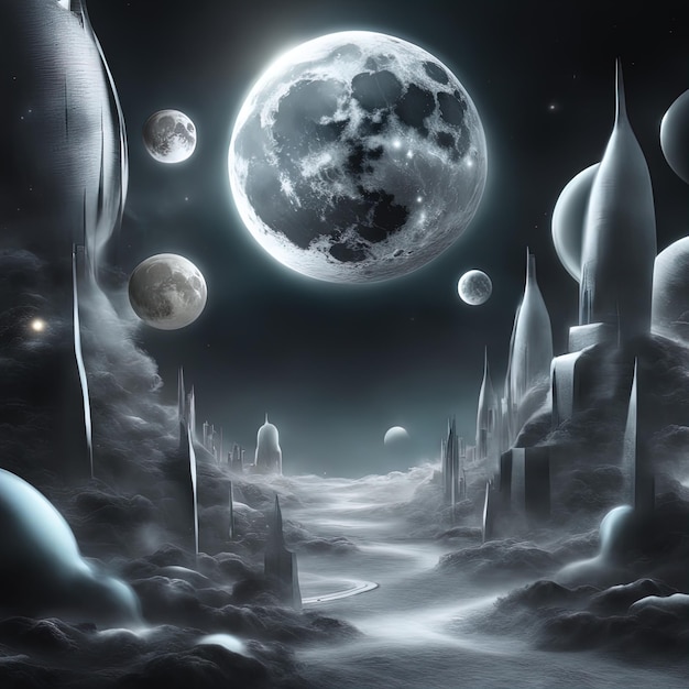 3 d rendered fantasy alien planetfantasy alien moon in sky illustration