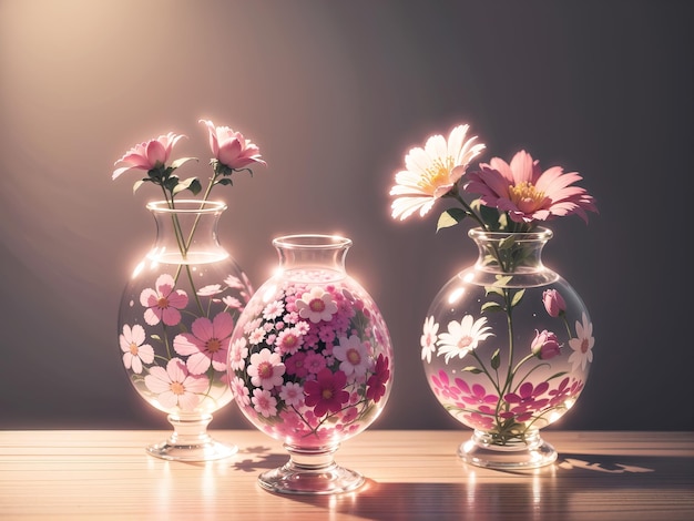 3D визуализация красивого цветка с большим количеством цветов в вазе