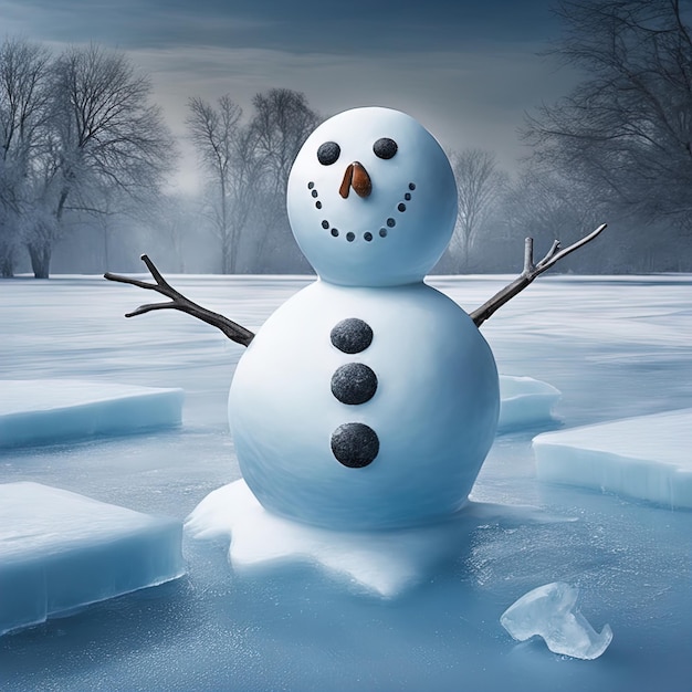 3 d rendering christmas snowman in the winter landscape3 d rendering christmas snowman on frozen riv