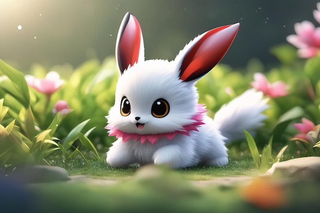 3 d rendering of an cute rabbit with a pink background