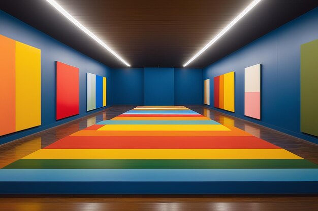 Photo 3 d rendering modern art gallery3 d rendering modern art gallerymodern interior with colorful carpet