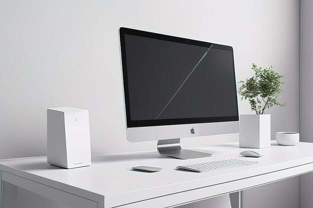 Photo 3 d rendering modern white laptop with black screen on white background computer display and offic