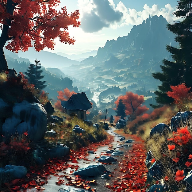 3 d rendering of the mountains landscape