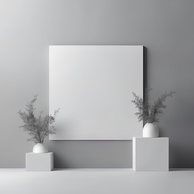 3 d rendering of a white blank frame on a gray background3 d rendering of a white blank frame on a