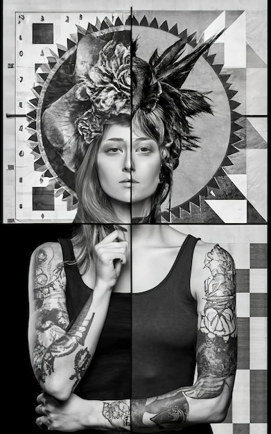 Фото Три разных панели с черно-белыми границами.