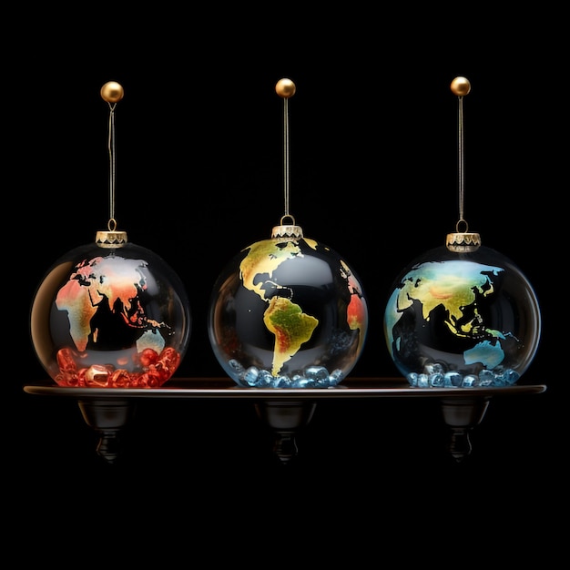 3 Earth Glass Globes Hanging