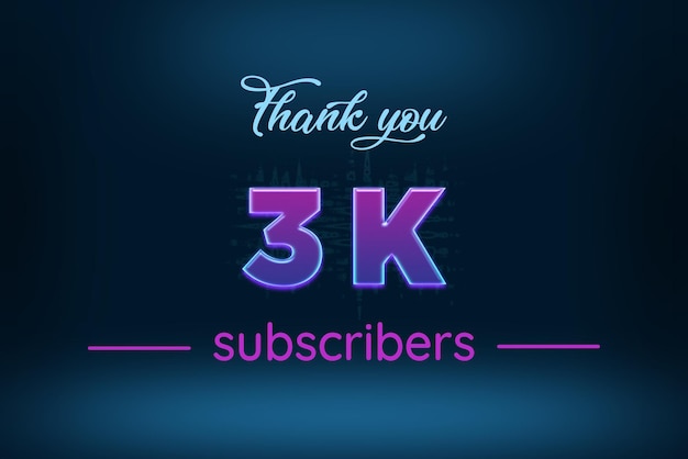 Photo 3 k subscribers celebration greeting banner with purple glowing design