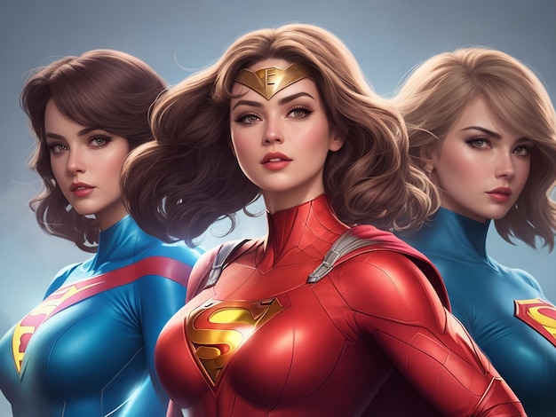 3 lady superhero illustration