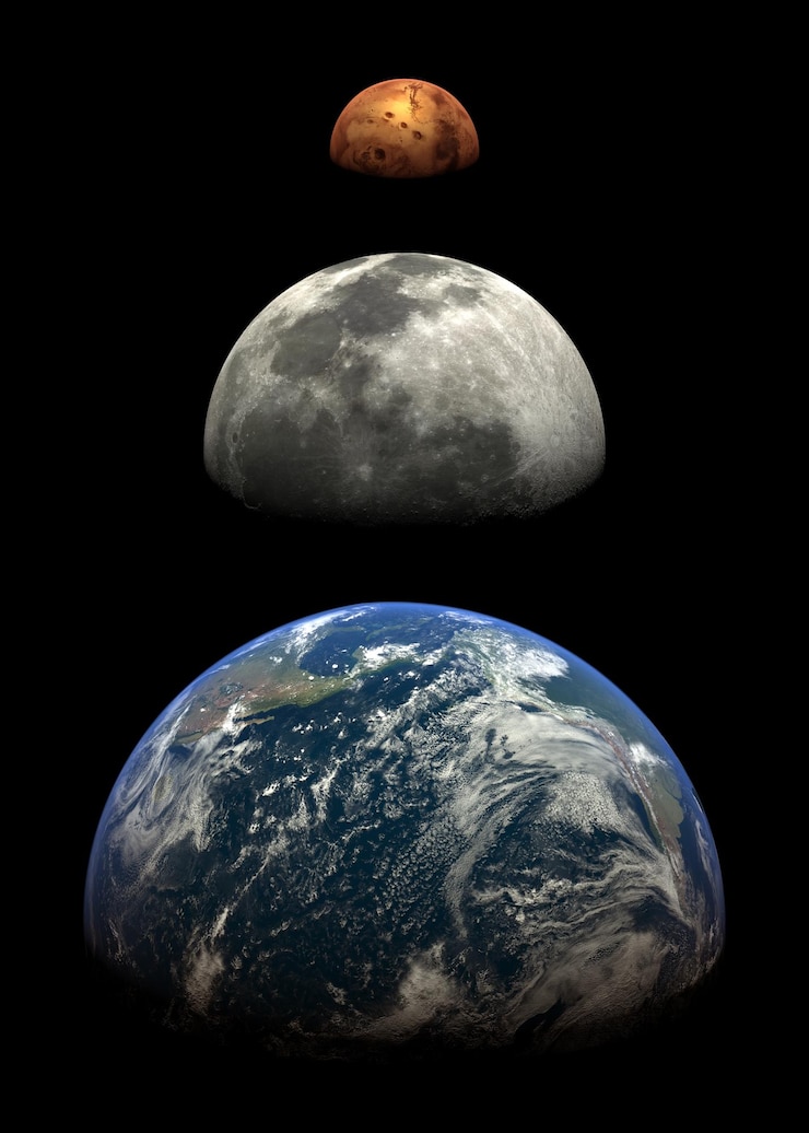Photo 3 つの惑星が空間に並んでいます