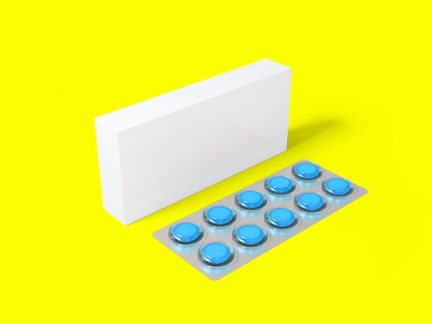 3 rendering blank white package box for blister of pills isolated on colored background suitable for your design element