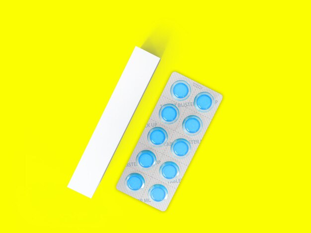 3 rendering blank white package box for blister of pills isolated on colored background suitable for your design element