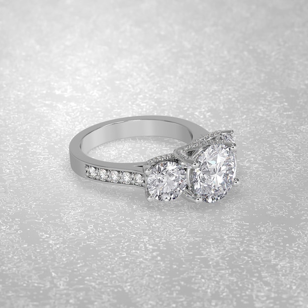 3 stone engagement ring laying down position in white gold 3d
render