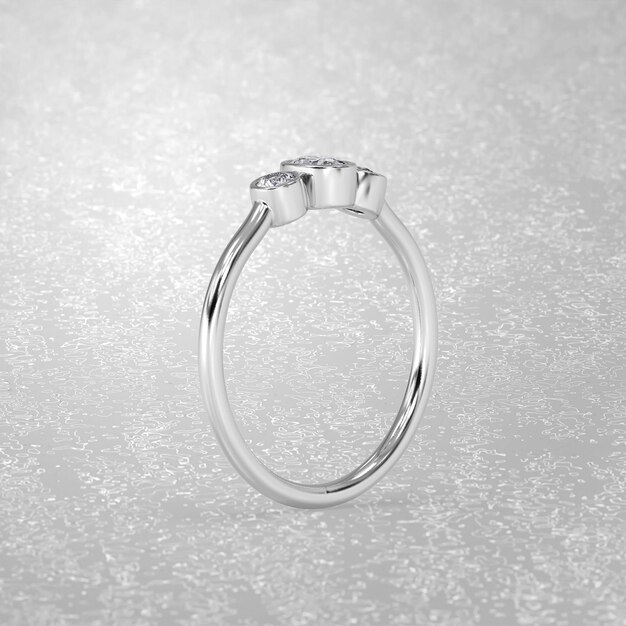 Photo 3 stone engagement ring standing position in white gold 3d render