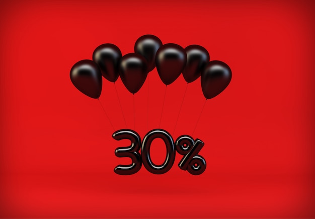 30% discount hanging from balloons