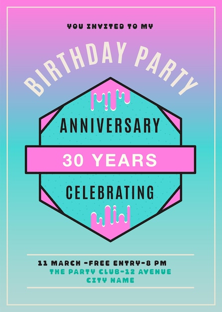 30 jaar verjaardagsfeest flyer sjabloon bruiloft uitnodigingskaart in platte moderne stijl verjaardag poster brochure voorraadontwerp