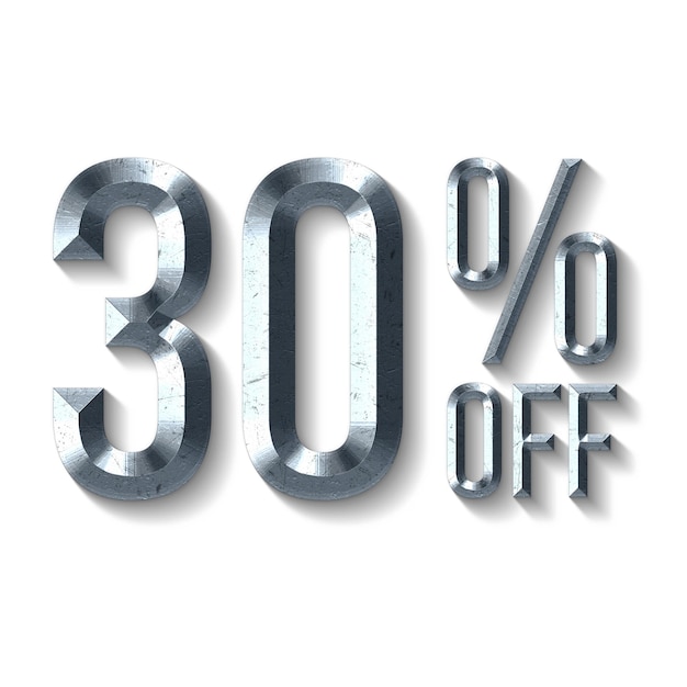 30 Percent Discount Offers Tag with Grey Metal Style Design