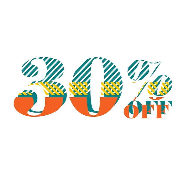 30 Percent Discount Offers Tag with Strips Style Design