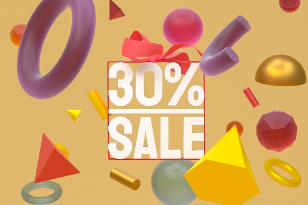 30% sale with bow and ribbon 3d design on abstract geometry background