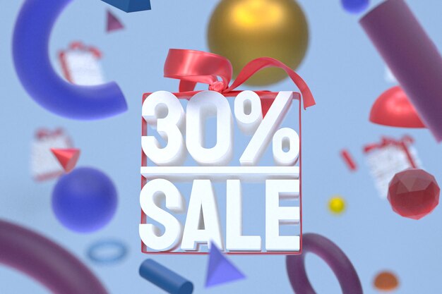 30% sale with bow and ribbon 3d design on abstract geometry