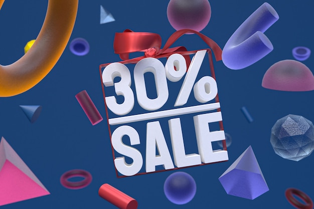 30% sale with bow and ribbon 3d design on abstract geometry