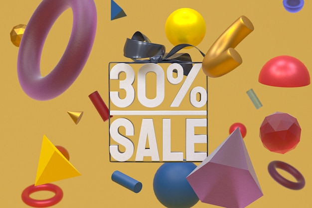 30% sale with bow and ribbon 3d design on abstract geometry