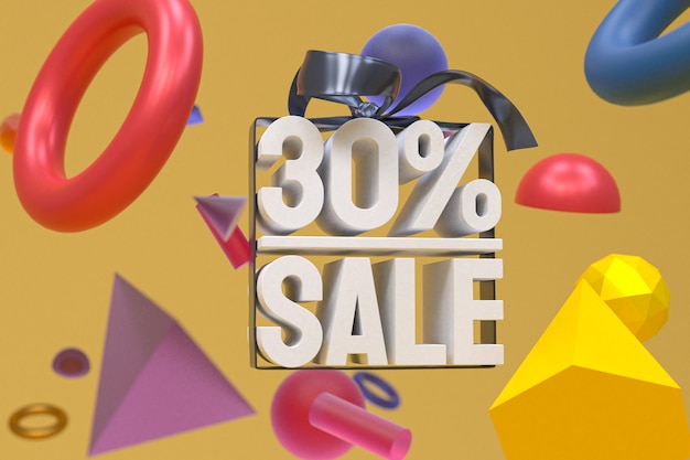 30% sale with bow and ribbon 3d design on abstract geometry